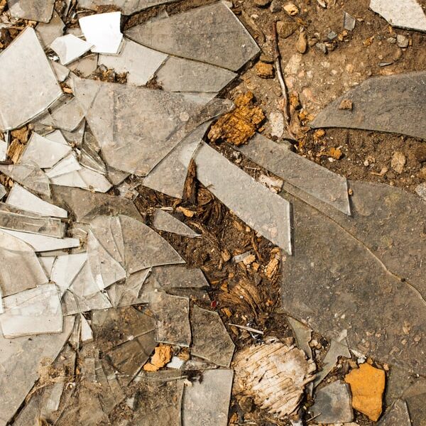 Broken glass during construction debris removal services in Atlanta